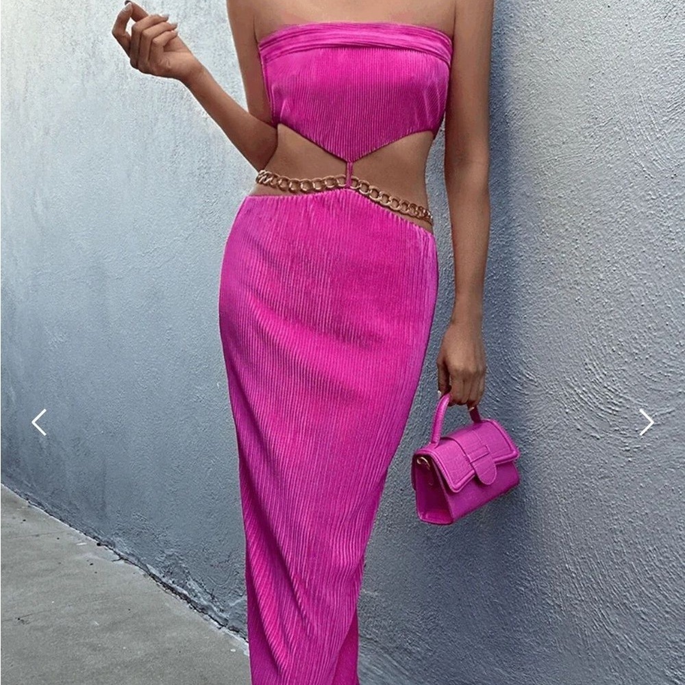 Runaway the label ash Pink Strapless Cutout plisse Dress